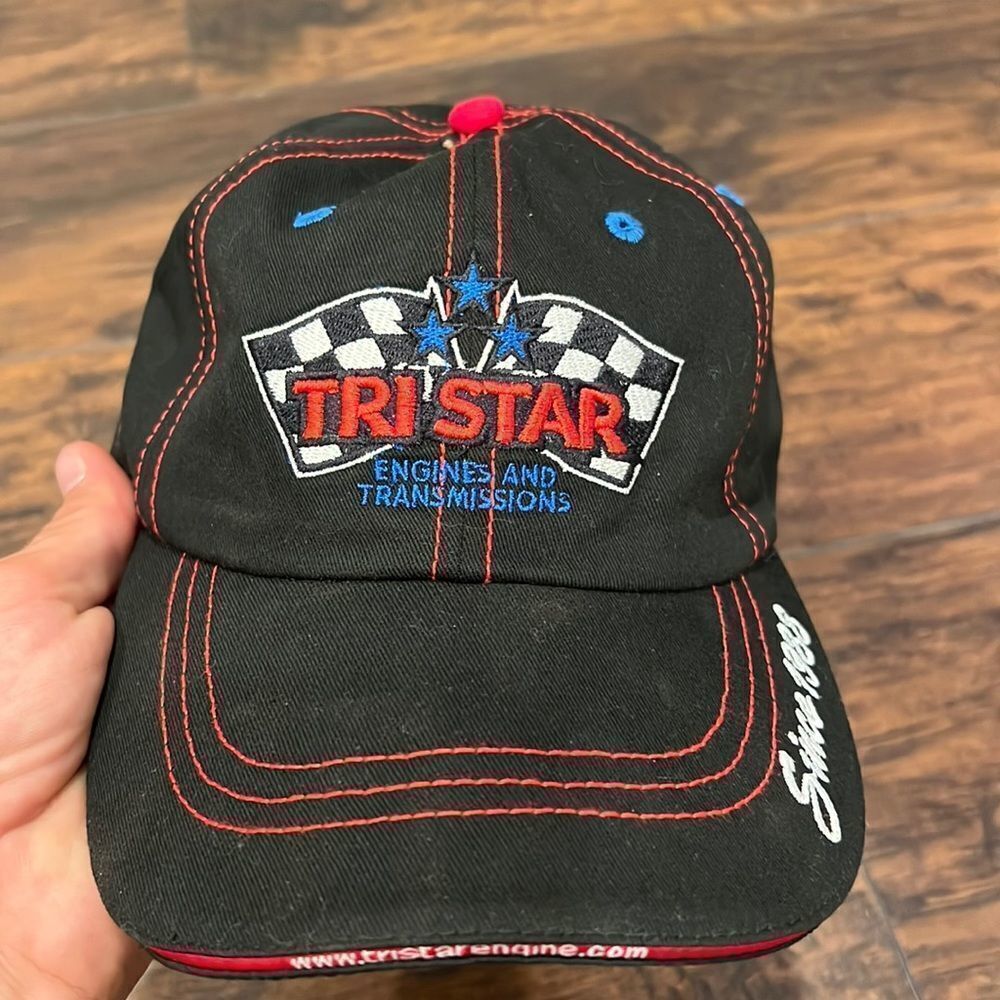 Tri Star Engines Black Baseball‎ Cap Hat Adjustable hook and Loop racing cap